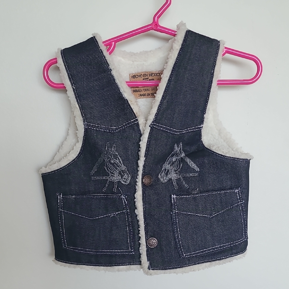 Denim And Sherpa Cozy Cream Horse Riding Mexican Handmade Authentic Lined Vest